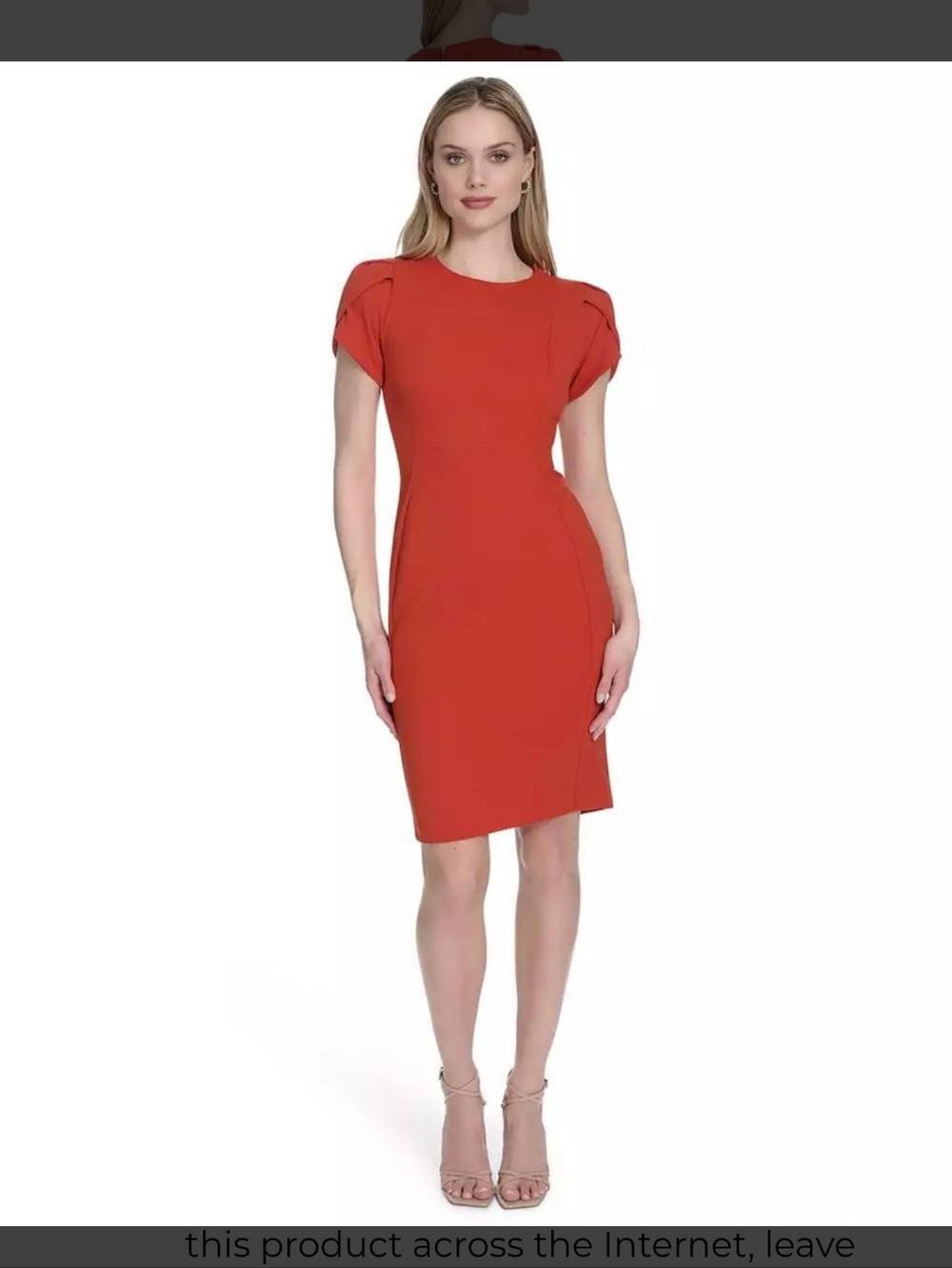 Calvin Klein Orange-Red Midi Dress with Tulip Sleeves
